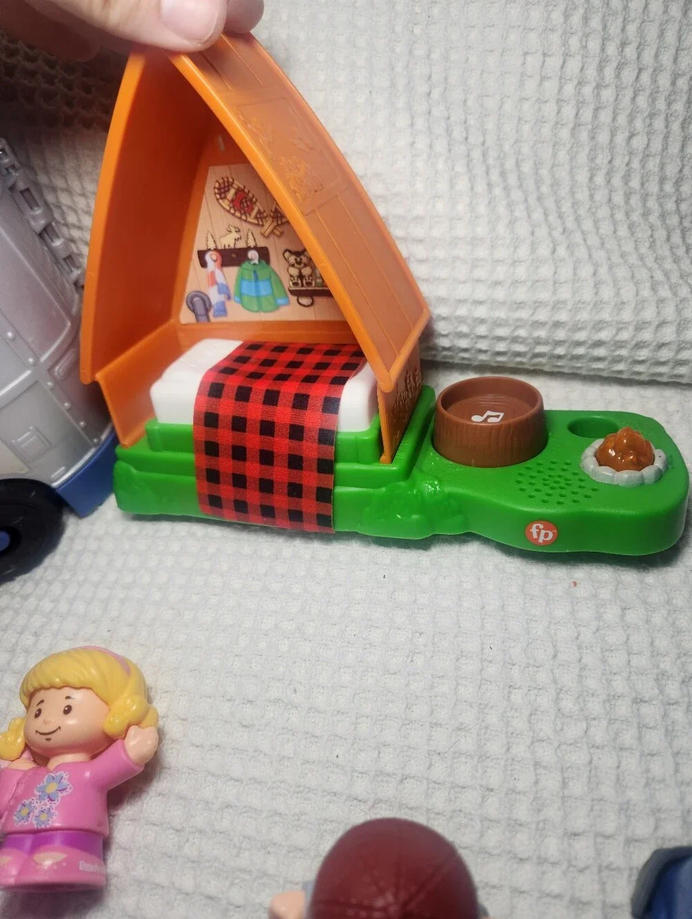 Fisher-Price Little People Camping Adventure Set Blue Car and Orange Truck 6 Pcs
